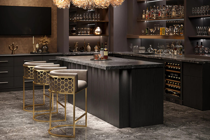 Tabouret de bar ELITE en velours beige avec structure en acier inoxydable doré