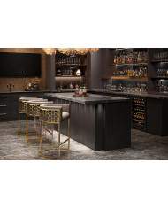 Tabouret de bar ELITE en velours beige avec structure en acier inoxydable doré
