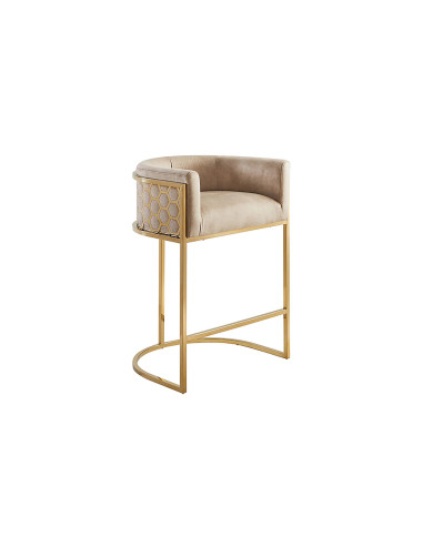 Tabouret de bar ELITE en velours beige avec structure en acier inoxydable doré