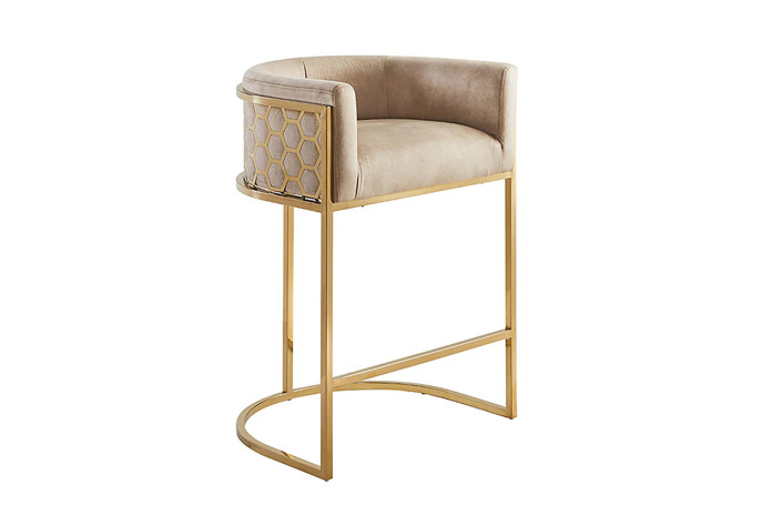 Tabouret de bar ELITE en velours beige avec structure en acier inoxydable doré