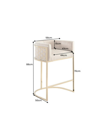 Tabouret de bar ELITE en velours beige avec structure en acier inoxydable doré
