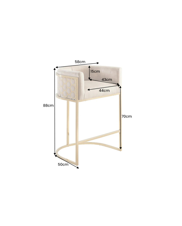 Tabouret de bar ELITE en velours beige avec structure en acier inoxydable doré