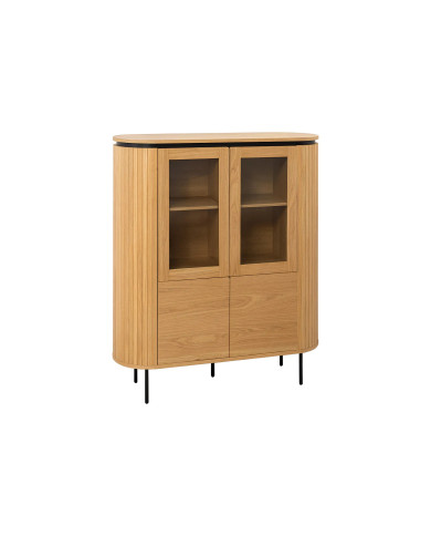 Vitrine ATHOS 140 cm – Aspect Chêne Naturel & Pieds Design Noir :  La pièce maîtresse qui impose le style.