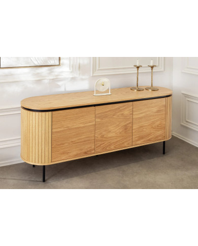 Buffet ATHOS 160 cm — Chêne Naturel & Pieds Noirs métal  Le meuble qui impose l’ordre. Le style en plus.