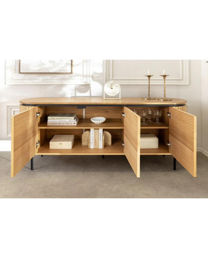Buffet ATHOS 160 cm — Chêne Naturel & Pieds Noirs métal  Le meuble qui impose l’ordre. Le style en plus.