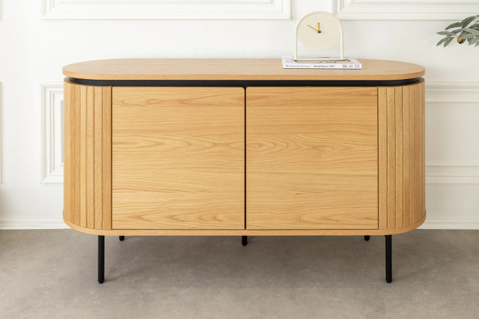 Buffet ATHOS 120 cm — Chêne Naturel & Pieds Noirs Métal  Compact, puissant, design : Ultra PROMO.