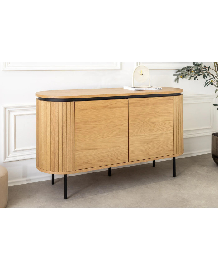 Buffet ATHOS 120 cm — Chêne Naturel & Pieds Noirs Métal  Compact, puissant, design : Ultra PROMO.