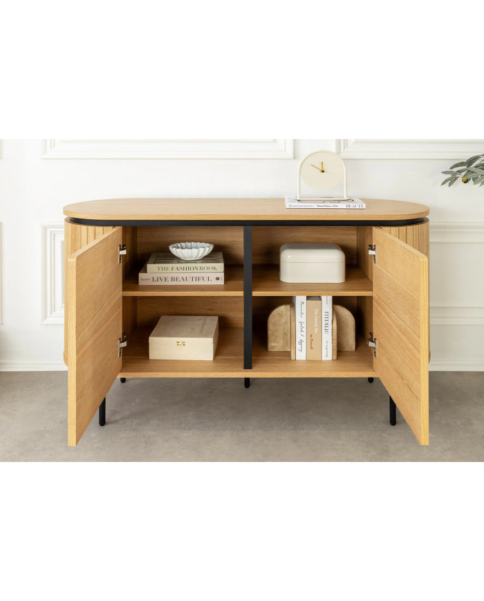 Buffet ATHOS 120 cm — Chêne Naturel & Pieds Noirs Métal  Compact, puissant, design : Ultra PROMO.