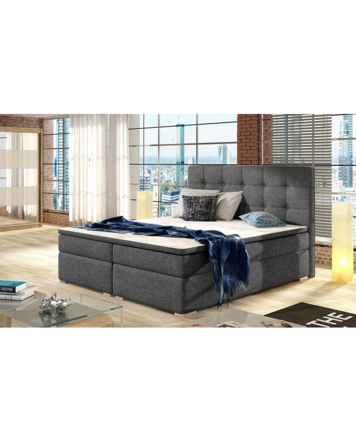 Lit BOXSPRING 160x200 cm AGNES gris anthracite — CONFORT PREMIUM & DESIGN RAFFINÉ