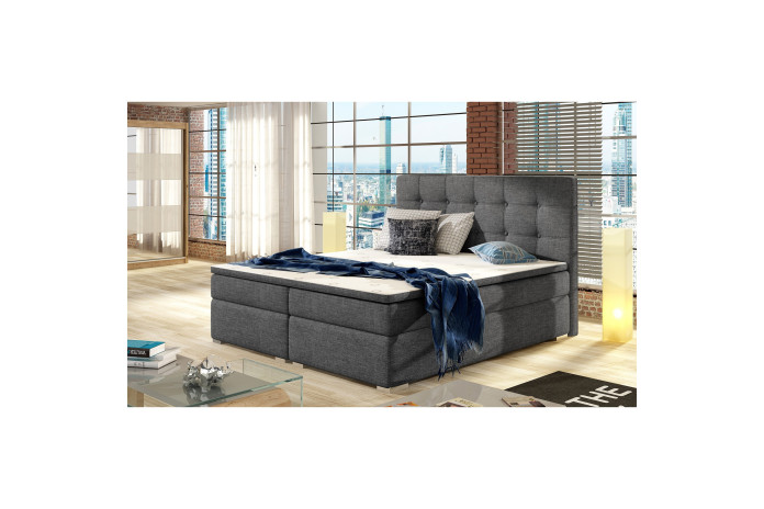 Lit BOXSPRING 160x200 cm AGNES gris anthracite — CONFORT PREMIUM & DESIGN RAFFINÉ