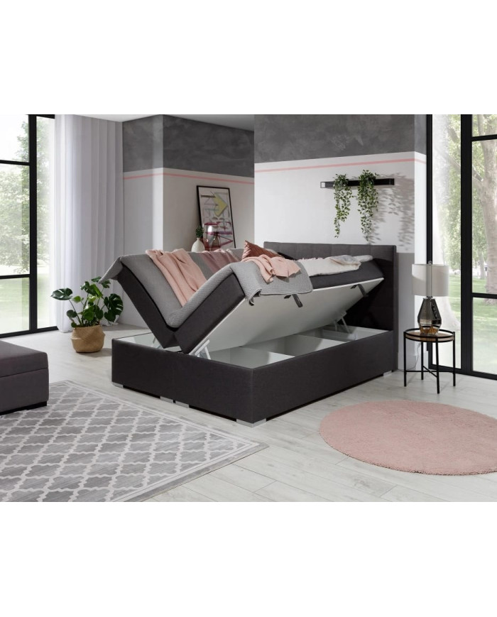Lit BOXSPRING 160x200 cm AGNES gris anthracite — CONFORT PREMIUM & DESIGN RAFFINÉ