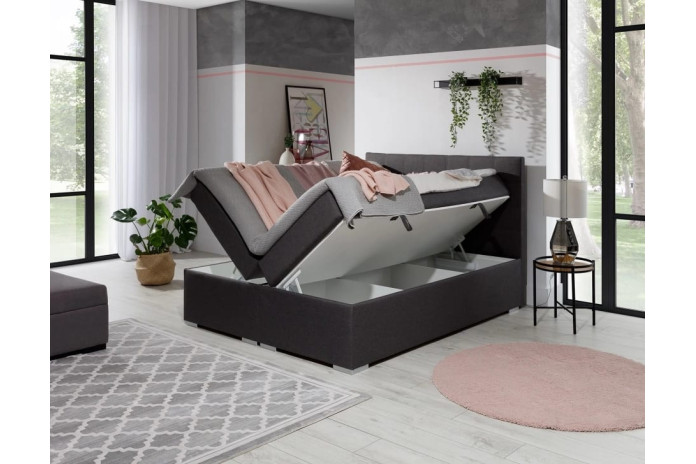 Lit BOXSPRING 160x200 cm AGNES gris anthracite — CONFORT PREMIUM & DESIGN RAFFINÉ