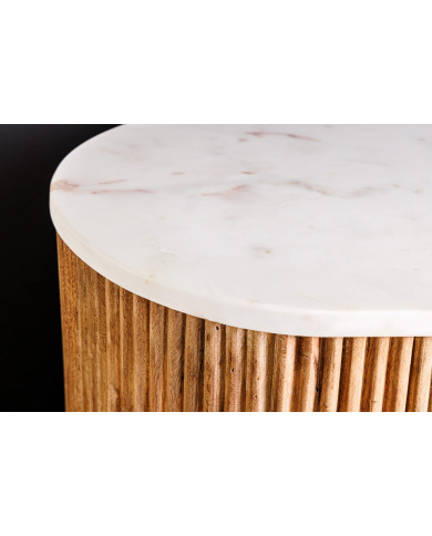 Buffet 70 cm bois de manguier naturel avec plateau en marbre blanc et poignées dorées ROYAL MARBLE