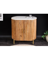 Buffet 70 cm bois de manguier naturel avec plateau en marbre blanc et poignées dorées ROYAL MARBLE