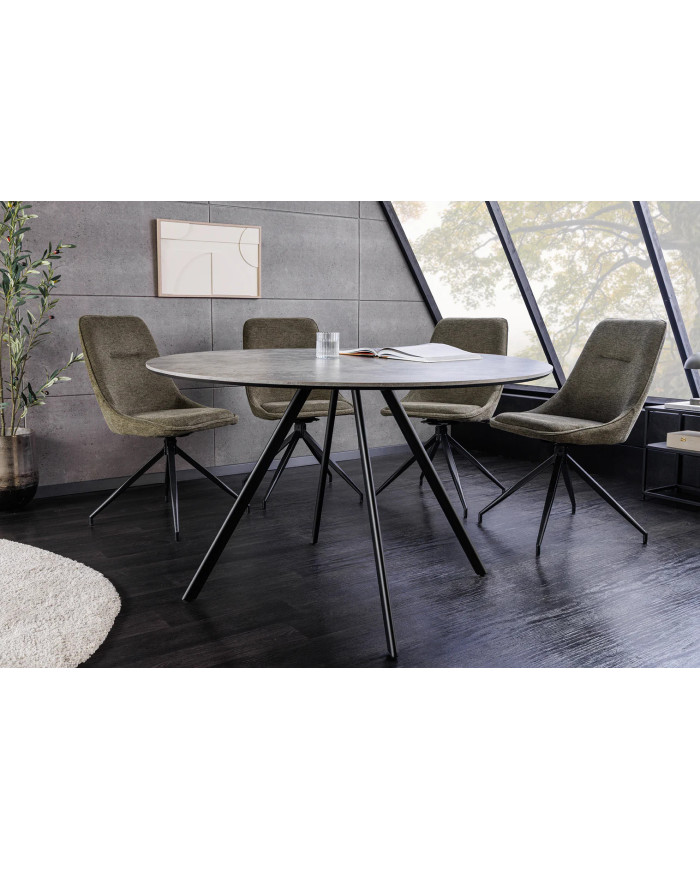 Table ronde 100 cm aspect pierre grise et pieds métal noir ATHENA