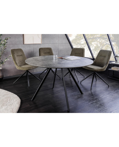 Table ronde 100 cm aspect pierre grise et pieds métal noir ATHENA