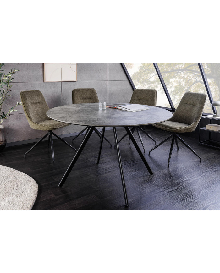 Table ronde 100 cm aspect pierre grise et pieds métal noir ATHENA