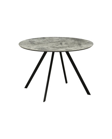 Table ronde 100 cm aspect pierre grise et pieds métal noir ATHENA