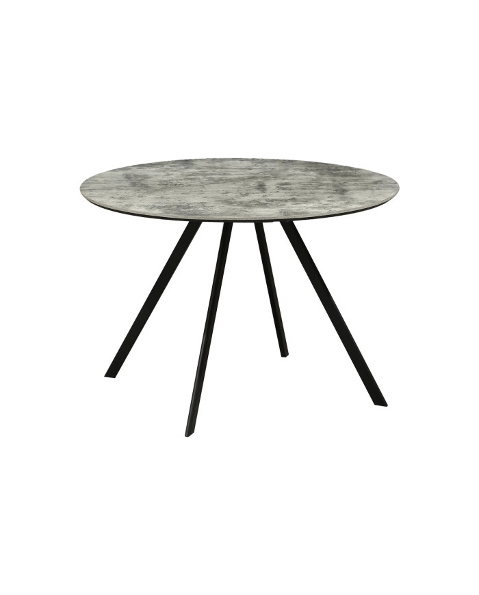 Table ronde 100 cm aspect pierre grise et pieds métal noir ATHENA