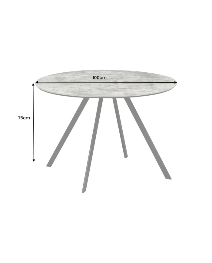 Table ronde 100 cm aspect pierre grise et pieds métal noir ATHENA
