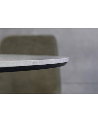 Table ronde 100 cm aspect pierre grise et pieds métal noir ATHENA