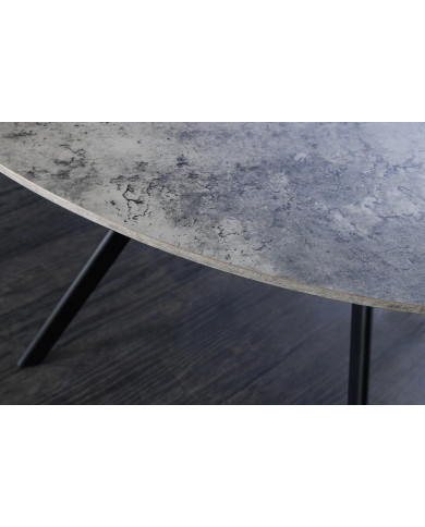 Table ronde 100 cm aspect pierre grise et pieds métal noir ATHENA
