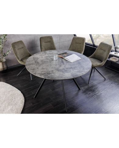 Table ronde 100 cm aspect pierre grise et pieds métal noir ATHENA