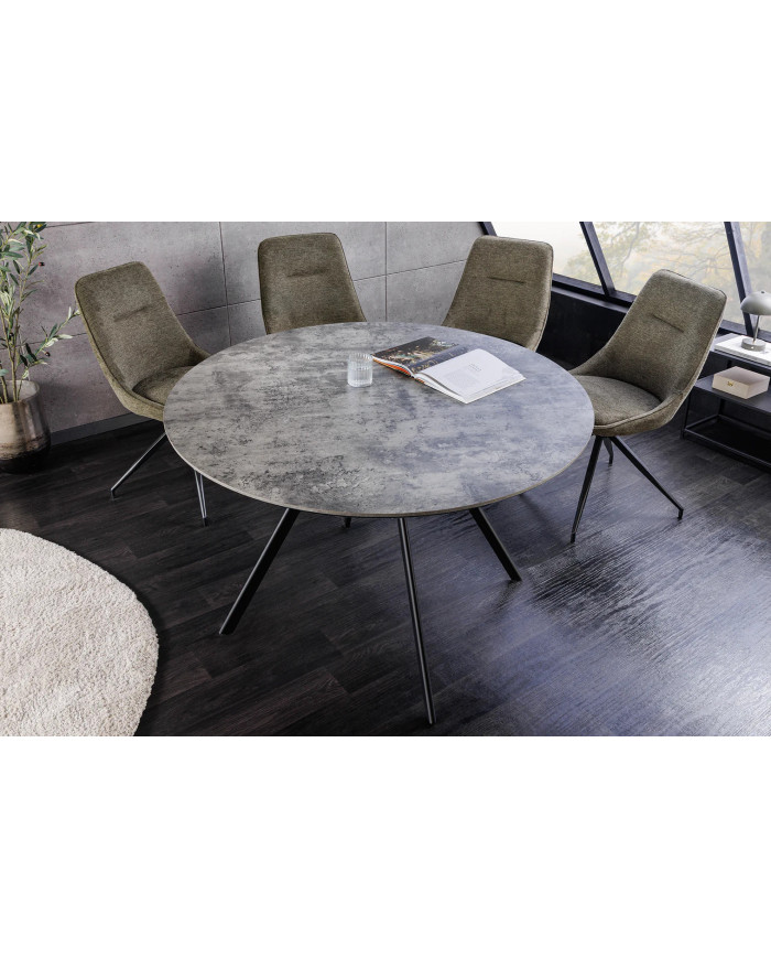Table ronde 100 cm aspect pierre grise et pieds métal noir ATHENA