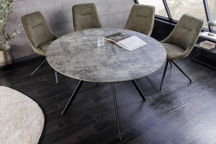 Table ronde 100 cm aspect pierre grise et pieds métal noir ATHENA