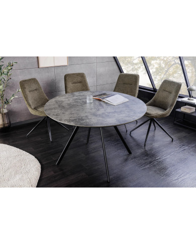 Table ronde 100 cm aspect pierre grise et pieds métal noir ATHENA