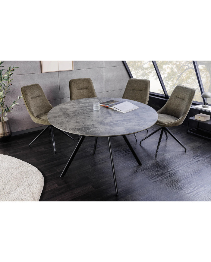 Table ronde 100 cm aspect pierre grise et pieds métal noir ATHENA