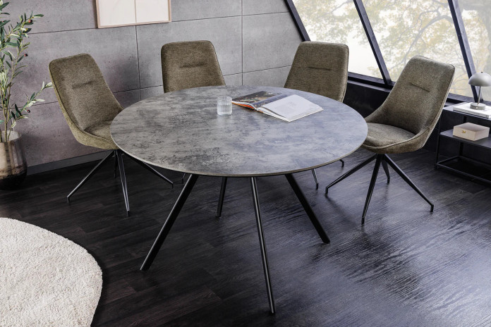 Table ronde 100 cm aspect pierre grise et pieds métal noir ATHENA