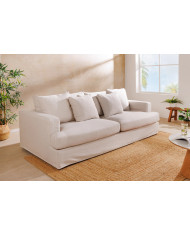 Canapé 3 places confort tissu beige lin 210 cm Celestia