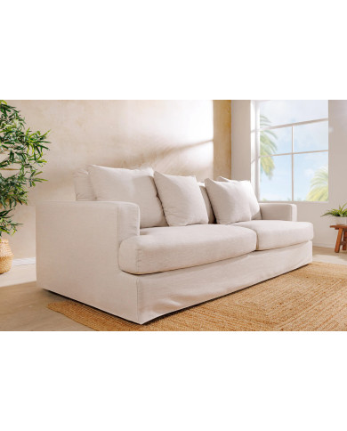 Canapé 3 places confort tissu beige lin 210 cm Celestia