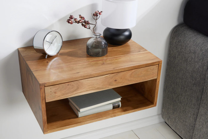 Table de chevet suspendue 100% bois d'acacia massif 50 cm – ACACIA SKYWALL
