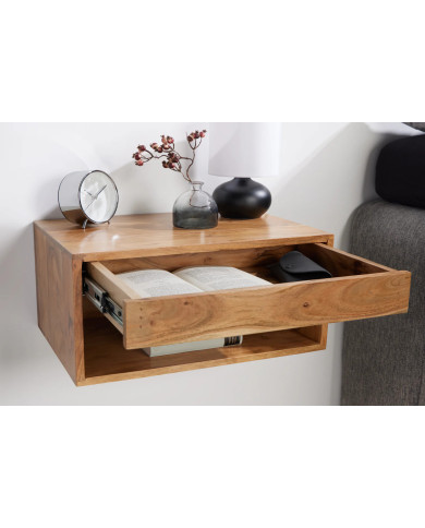 Table de chevet suspendue 100% bois d'acacia massif 50 cm – ACACIA SKYWALL