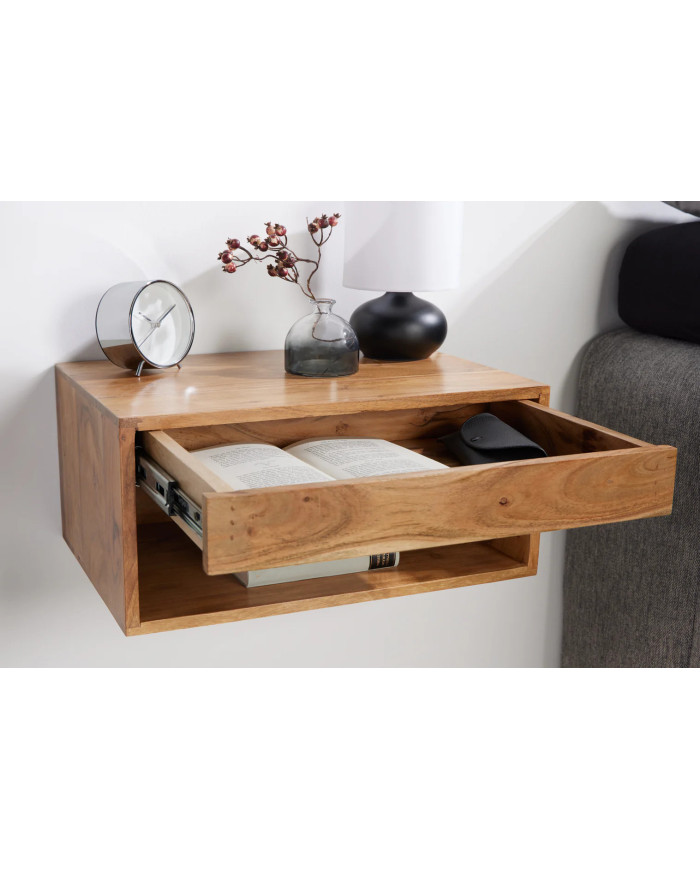Table de chevet suspendue 100% bois d'acacia massif 50 cm – ACACIA SKYWALL