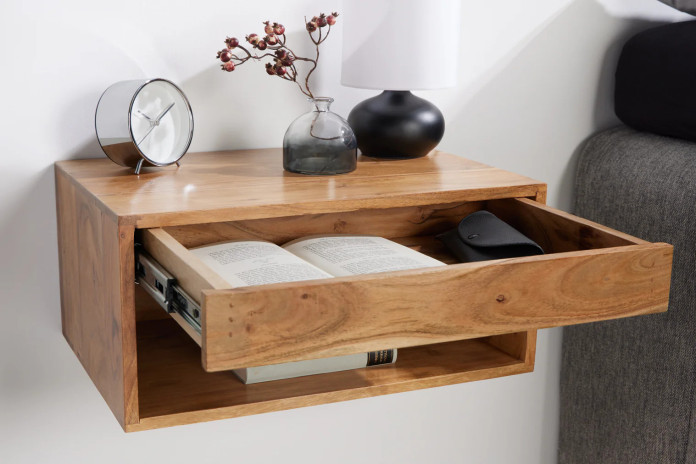 Table de chevet suspendue 100% bois d'acacia massif 50 cm – ACACIA SKYWALL
