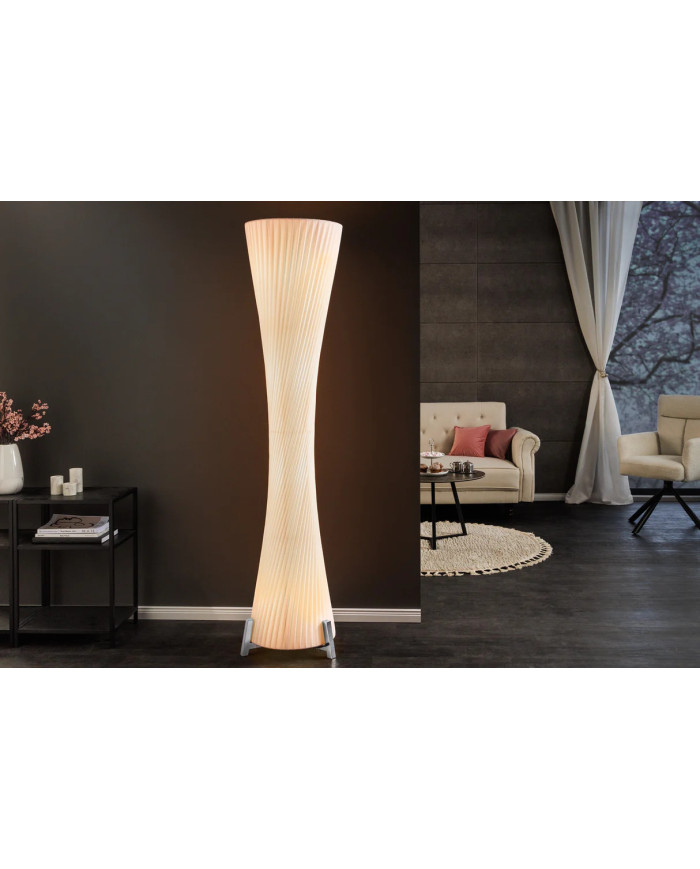 Lampadaire 180 cm avec abat-jour latex blanc & structure métal argenté LUMINA SNOW 180