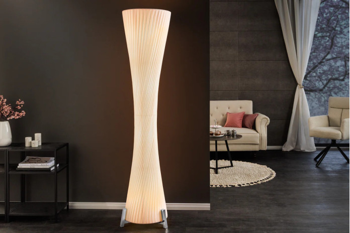 Lampadaire 180 cm avec abat-jour latex blanc & structure métal argenté LUMINA SNOW 180