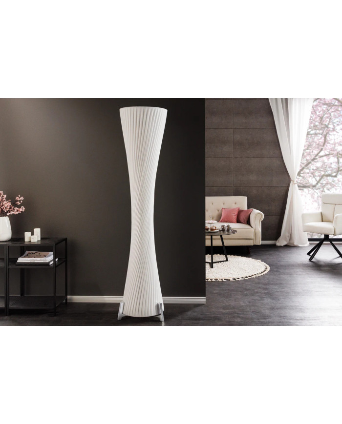 Lampadaire 180 cm avec abat-jour latex blanc & structure métal argenté LUMINA SNOW 180