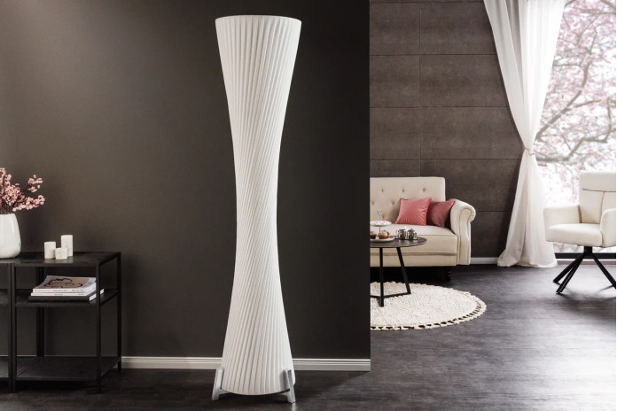 Lampadaire 180 cm avec abat-jour latex blanc & structure métal argenté LUMINA SNOW 180