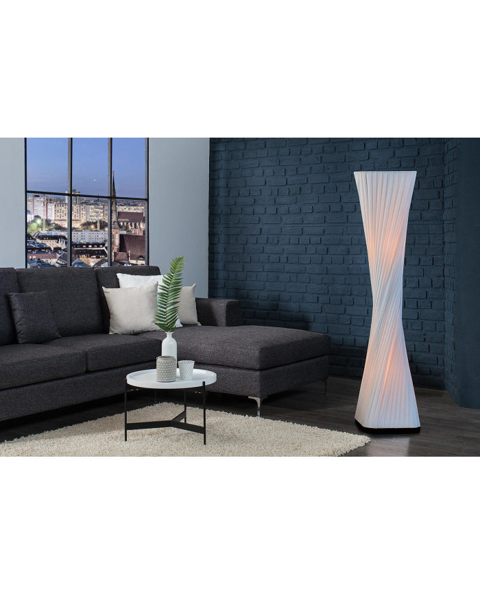 Lampadaire 120 cm spirale blanche & base bois de manguier LUMINA SPIRAL