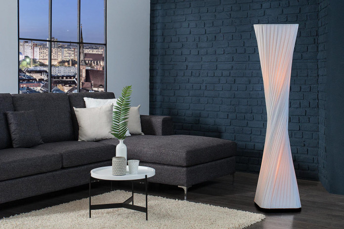 Lampadaire 120 cm spirale blanche & base bois de manguier LUMINA SPIRAL