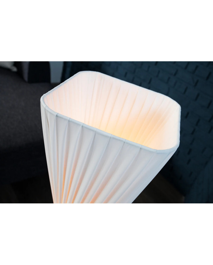 Lampadaire 120 cm spirale blanche & base bois de manguier LUMINA SPIRAL