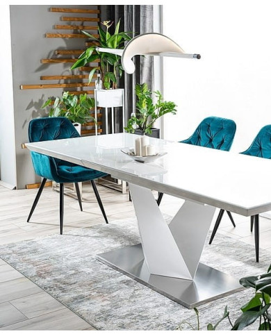 Table Extensible à rallonge blanc brillant et verre trempé tendance 160(220)x90 ALARIS III