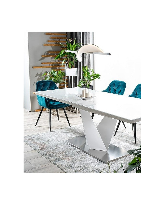 Table Extensible à rallonge blanc brillant et verre trempé tendance 160(220)x90 ALARIS III