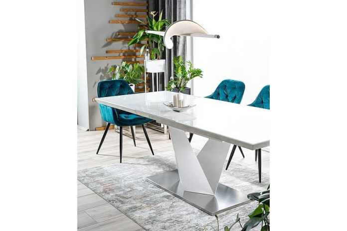 Table Extensible à rallonge blanc brillant et verre trempé tendance 160(220)x90 ALARIS III