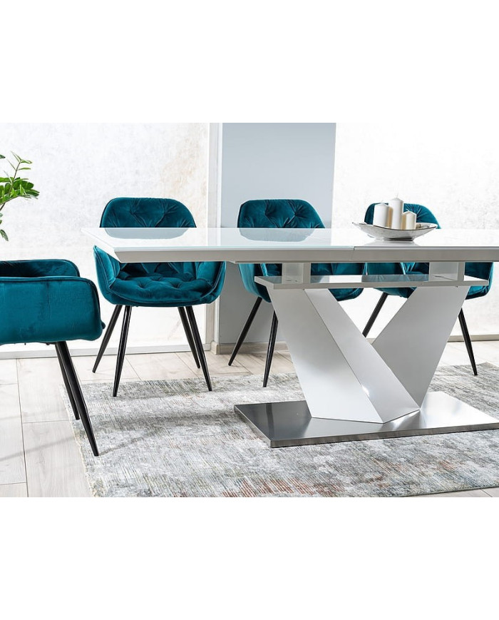 Table Extensible à rallonge blanc brillant et verre trempé tendance 160(220)x90 ALARIS III