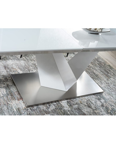 Table Extensible à rallonge blanc brillant et verre trempé tendance 160(220)x90 ALARIS III